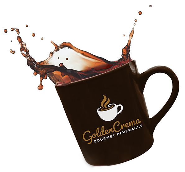 Golden Crema Gourmet Beverages Logo on a cup of coffee